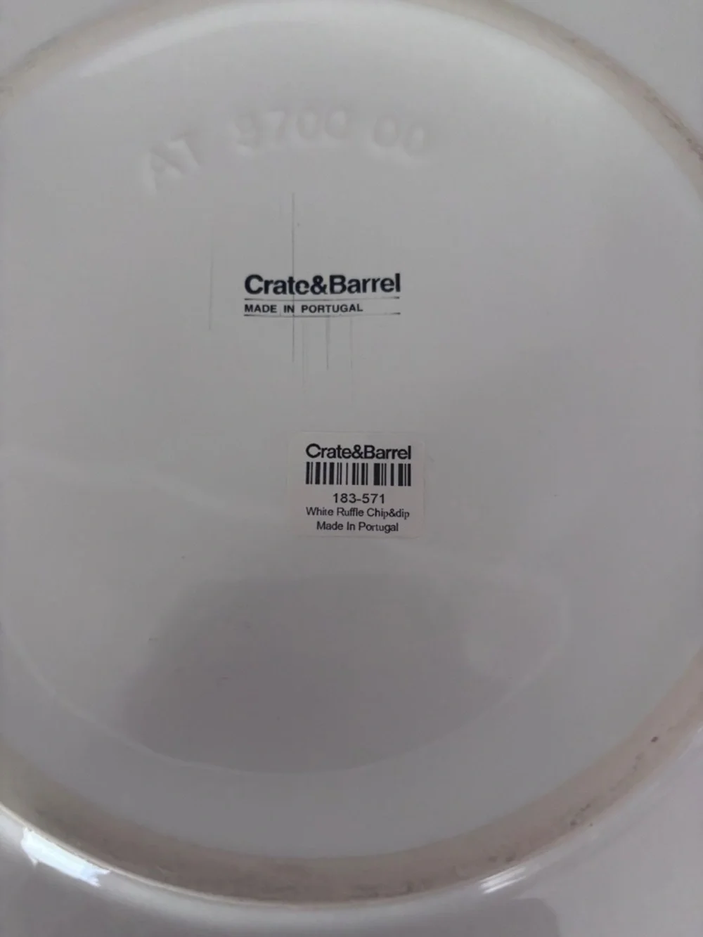 Never used Crate and Barrel White Ruffle Chip & Dip set